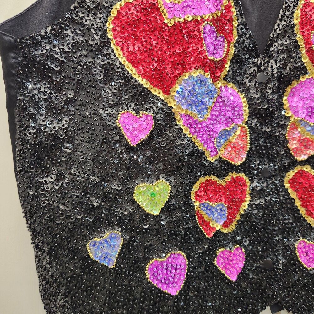 Vintage Valentines Day Large Sequin Vest Hearts Parade Costume Entertainer - Picture 2 of 8